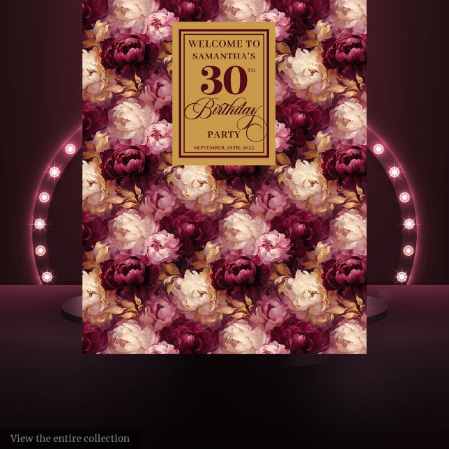 Tenture Bannière Chic Burgundy Blush Gold Boho 30th Birthd (Chic Burgundy Blush Gold Boho 30th Birthday Banner Tapestry)