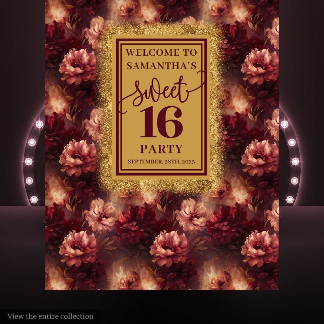 Tenture Bannière Chic Sweet 16 Blush Burgundy Gold Party (Chic Sweet 16 Blush Burgundy Gold Party Banner)