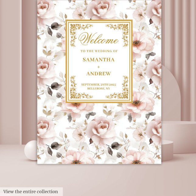 Tenture Bannière classique en ivoire blush Gold Mariage (Classic Blush Ivory Gold Wedding Banner Tapestry)