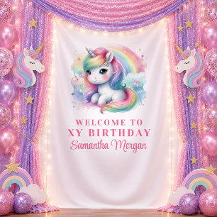 Tenture Bannière d'anniversaire de fille licorne pastel sc