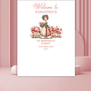 Tenture Bannière d'anniversaire florale rose de fée enchan