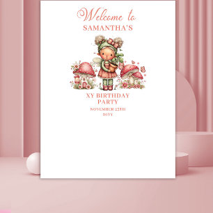 Tenture Bannière d'anniversaire florale rose fée ravissant