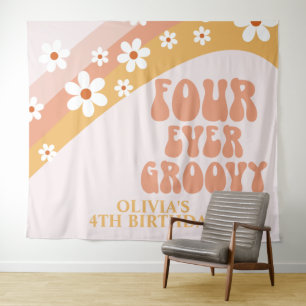 Tenture Bannière d'anniversaire rétro Four Ever Groovy Ret