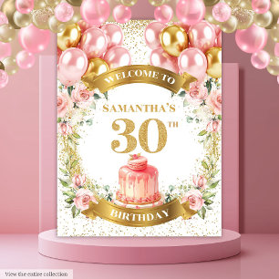 Tenture Bannière d'anniversaire rose gold pour un 30e anni