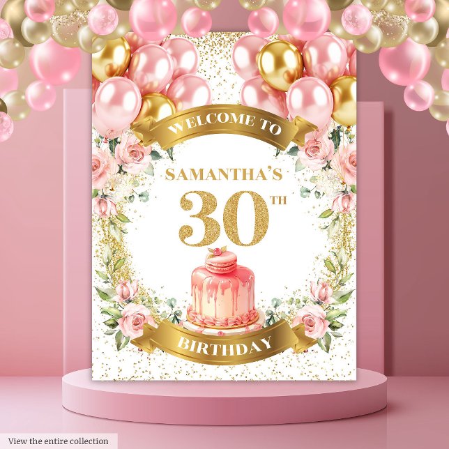 Tenture Bannière d'anniversaire rose gold pour un 30e anni (Fancy 30th Birthday Blush Gold Birthday Banner)