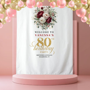 Tenture Bannière de 80e anniversaire Blush Floral raffiné