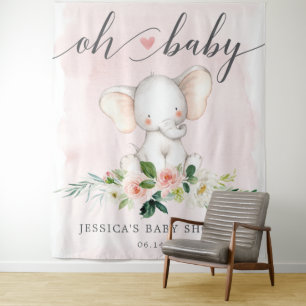 Tenture Bannière de Baby Shower à l'Éléphant Rose Photo To