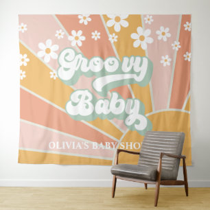 Tenture Bannière de Baby Shower Bébé Rétro Ensoleillé Groo