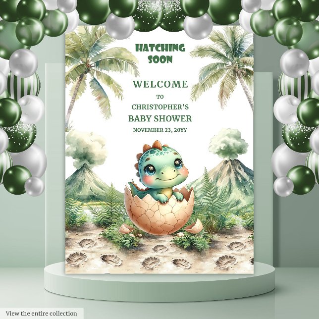 Tenture Bannière de Baby shower de Dinosaure Cute Bientôt (Cute Dinosaur Hatching Soon Baby Shower Banner)