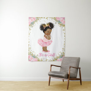 Tenture Bannière de Baby Shower de Princesse Afro-Américai