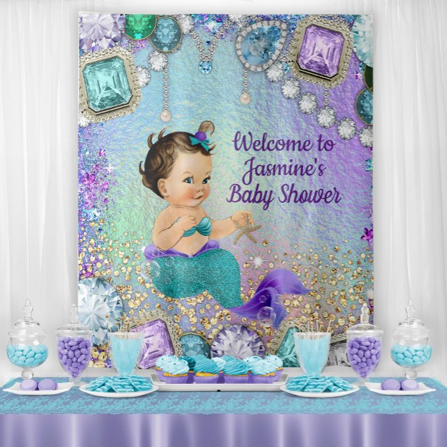 Tenture Bannière de Baby Shower de Sirène de Joaillerie (You can change the text, font style, font color as needed for your event.)