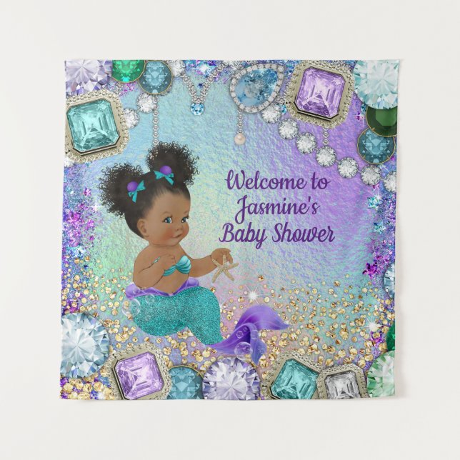 Tenture Bannière de Baby Shower Jewel Afro Sirène (Devant)