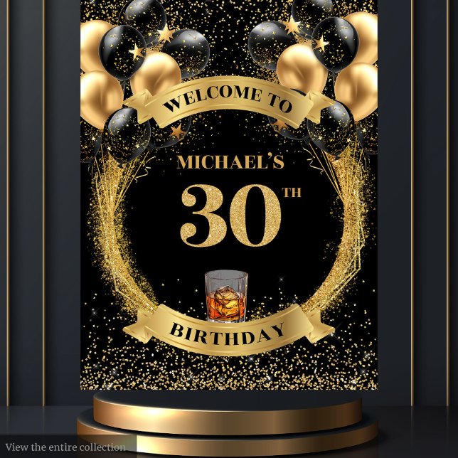 Tenture Bannière de célébration de Whiskey pour les 30 ans (Classy 30 Man Birthday Whiskey Celebration Banner Tapestry)