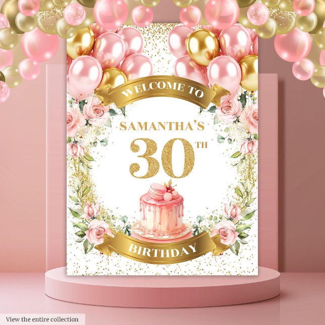 Tenture Bannière de célébration en rose gold pour un 30e a (Lovely 30th Birthday Blush Gold Celebration Banner)