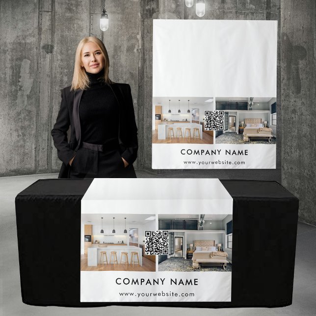 Tenture Bannière de chemin de table d'affaires Code QR imm (Business Table Runner Banner Real Estate QR Code Tapestry)