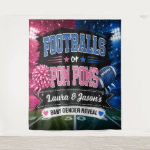 Bannière de fête « Footballs ou Pom-Poms », révéla