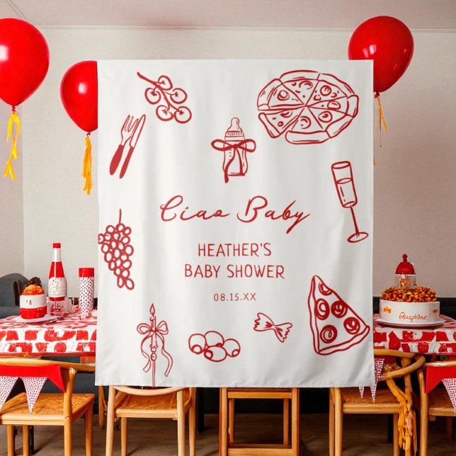 Tenture Bannière de fête prénatale Ciao Baby Italie Pizza (Créateur téléchargé)