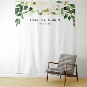 Tenture Bannière de fond de mariage aux roses blanches