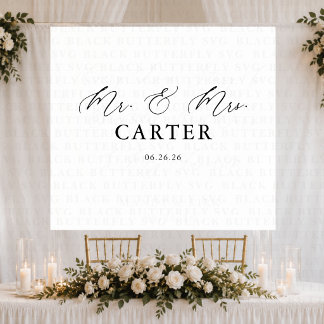 Tenture Bannière de fond de mariage M. et Mme. en écriture