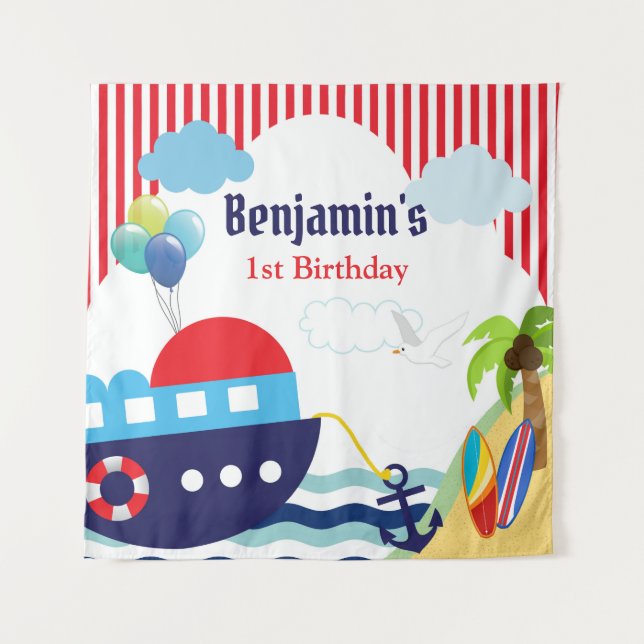 Tenture Bannière de fond pour anniversaire nautique / Baby (Devant)