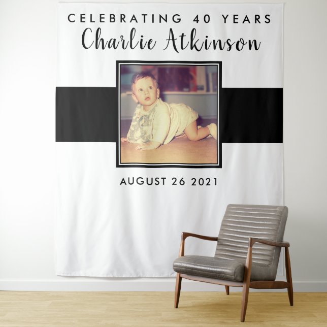 Tenture bannière de fond pour photo d'anniversaire 40 ans (En situation)
