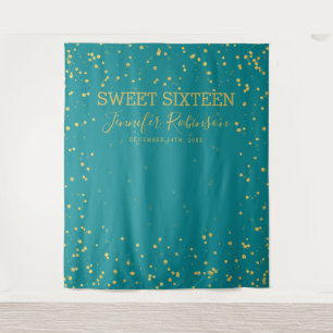 Tenture Bannière de fond Sweet 16 paillettes dorées et sar