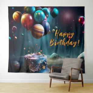 Tenture Bannière de gâteau d'espace galactique d'anniversa
