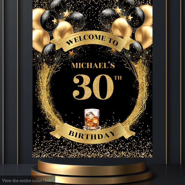 Tenture Bannière de l'événement Chic 30th Man Birthday Whi (Chic 30th Man Birthday Whiskey Party Event Banner)