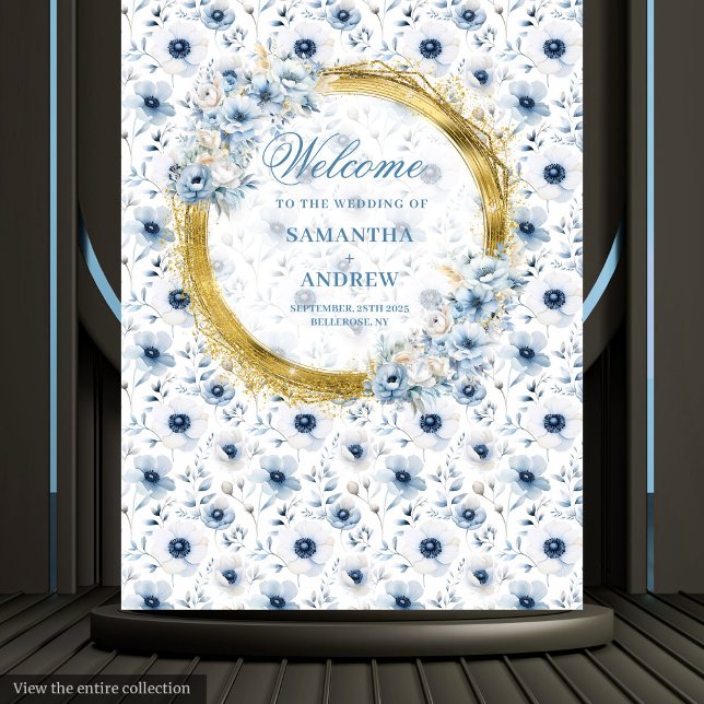 Tenture Bannière de mariage bleu clair doré bohème rêveuse (Dreamy Bohemian Light Blue Gold Wedding Banner Tapestry )