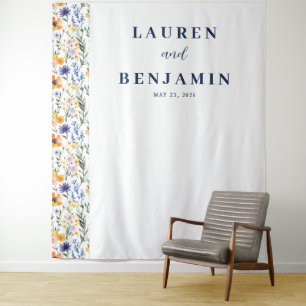 Tenture Bannière de mariage florale de la marine joyeuse