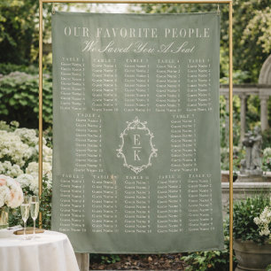 Tenture Bannière de plan de table de mariage en tissu vert