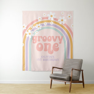 Tenture Bannière de premier anniversaire Groovy One Pastel