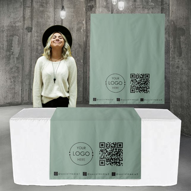 Tenture Bannière de Runner de table personnalisée Code QR  (Custom Table Runner Banner Green Business QR Code Tapestry)