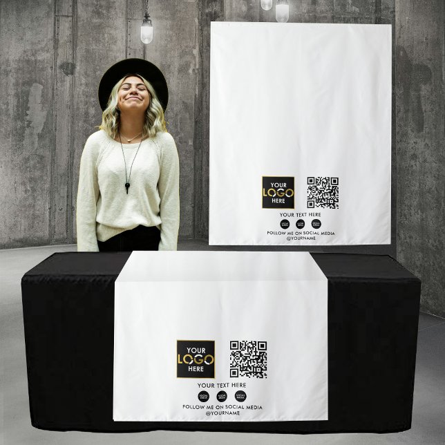Tenture Bannière de Runner Table personnalisée Logo d'entr (Custom Table Runner Banner Business Logo QR Code Tapestry)