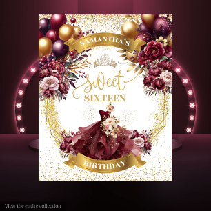 Tenture Bannière de Sweet sixteen d'or de Bourgogne Glitte
