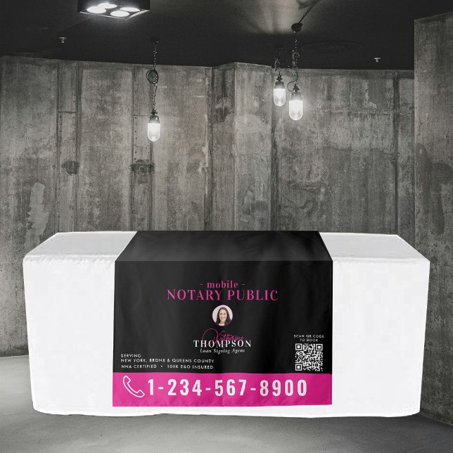 Tenture Bannière de table avec code QR de photo d'agent de (Notary Signing Agent Photo QR Code Table Banner Tapestry)