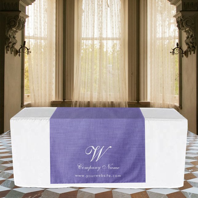 Tenture Bannière de table de travail en lin violet Script (Purple Linen Business Table Runner Banner Script Tapestry)