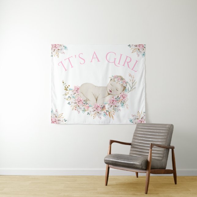 Tenture Bannière de toile de fond de Baby Shower Fleurie A (En situation (horizontale))