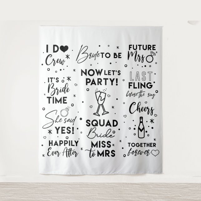 Tenture Bannière de toile de fond de photobooth texte noir (Devant)