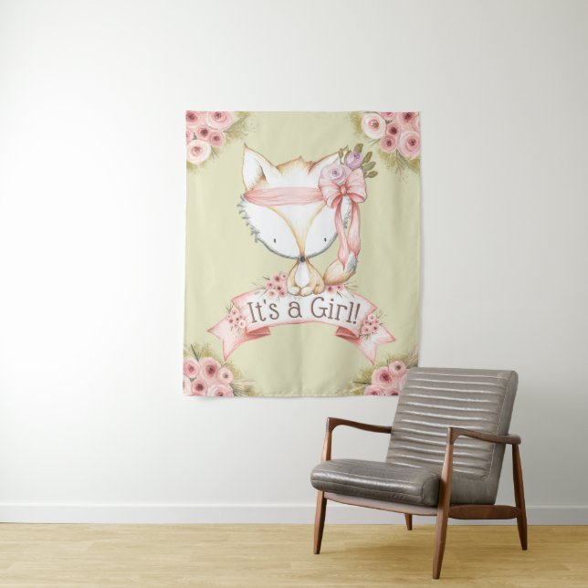Tenture Bannière de toile de fond pour Baby Shower Renard (En situation)