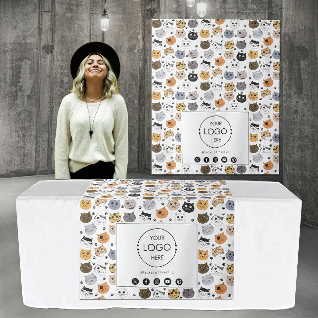 Tenture Bannière du coureur de table Business Logo Social  (Table Runner Banner Business Logo Social Media Cat Tapestry)