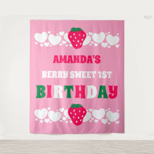 Tenture Bannière en tissu pour premier anniversaire fraise