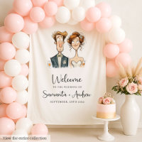 Bannière mariage Quirky Bride et Groom aquarelle