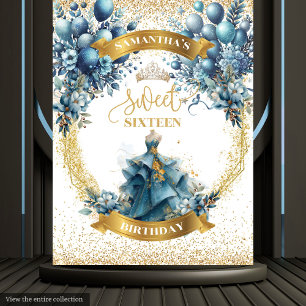 Tenture Bannière sweet sixteen Aquarelle Bleu Or Bleu Blon