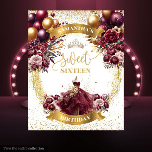 Tenture Bannière sweet sixteen Bourgogne Fleurs Parties sc