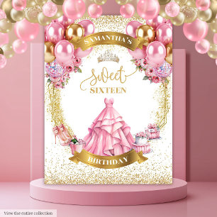 Tenture Bannière Sweet sixteen Classé Robe Rose Or Sparkl