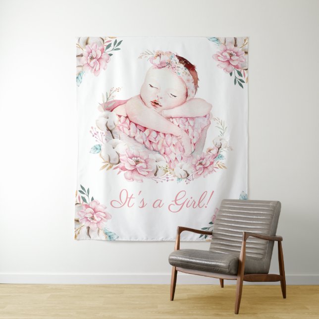 Tenture Bannières de toile de fond de Baby Shower fille à  (En situation)