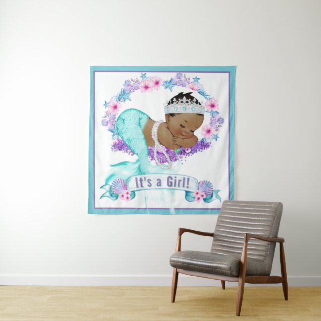 Tenture Bannières de toile de fond pour Baby Shower Sirène (En situation)