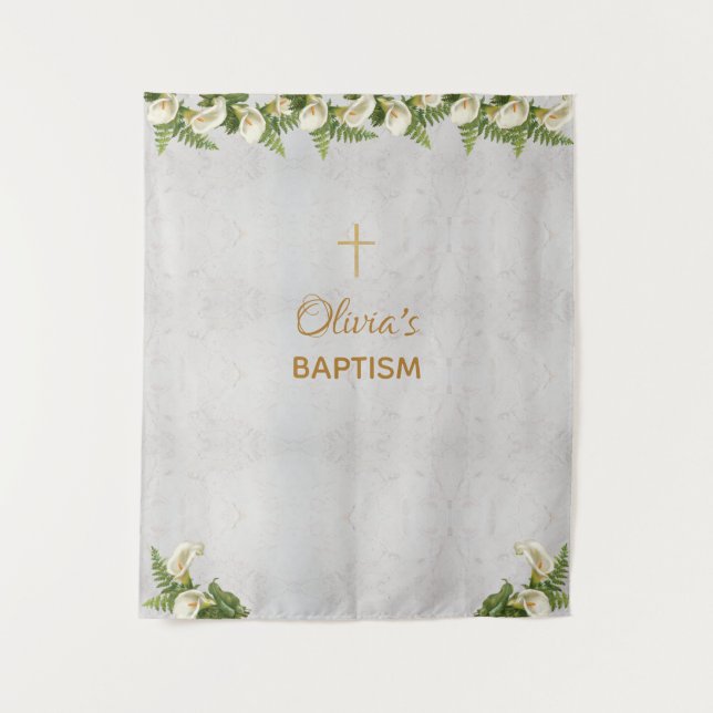 Tenture Baptême Contexte Marbre Gold Cross Calla Lilies (Devant)