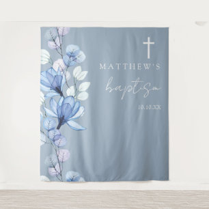 Tenture Baptême floral élégant bleu Dusty fond photo